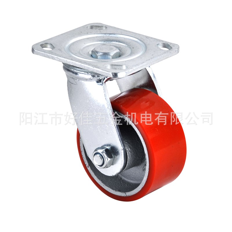 源头工厂直供4X2重型双轴承铁芯高耐磨聚氨脂(PU)万向脚轮