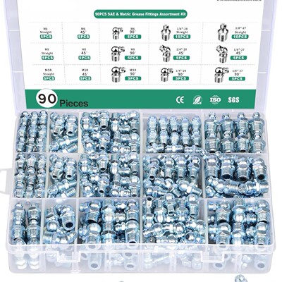 跨境240pcs碳钢镀蓝锌公制英制黄油嘴盒装配扳手塑料盒装油嘴