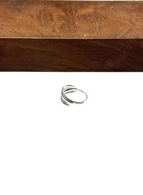 WANGWANG925银民族风银饰做旧纹路双羽毛潮流银情侣百搭戒指指环