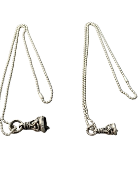 WANGWANG纹路LO鸽子鹤龄铃铛藤蔓圆珠链铃铛复古925纯银吊坠项链