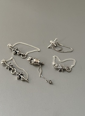 WANGWANG925纯银十字架六芒星铃铛流苏朋克情侣潮流复古耳钉耳坠