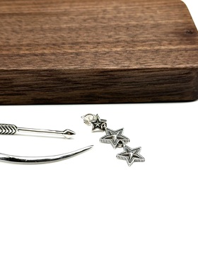 WANGWANG925纯银CS弓箭三纹路五角星银饰单只情侣网红耳钉耳环