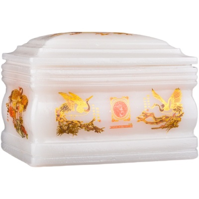 快速发货顺丰包邮棺材骨灰盒玉石水晶白玉彩N绘仙鹤墓地穴殡葬用