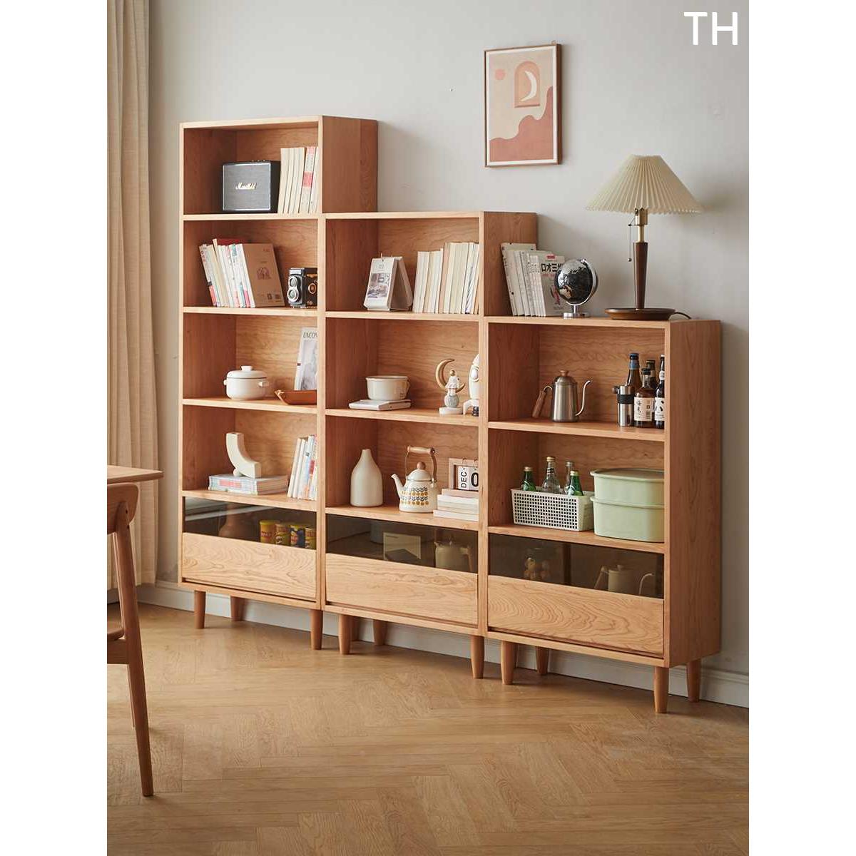 北欧实木书柜立柜窄柜日式展示柜定制餐边书架柜柜子橡木收纳新款