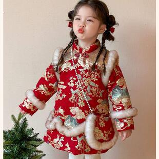 儿童冬季新款中国风过年穿女童加绒加厚唐装旗袍拜年服连衣裙冬装