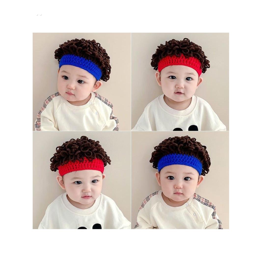 婴儿帽子秋冬可爱男童女童婴幼儿宝宝搞怪冬季儿童假发毛线帽