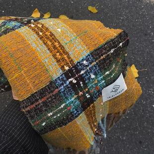 满目星河围巾黄色格子冬季韩系氛围感仿羊绒披肩加厚保暖百搭围脖