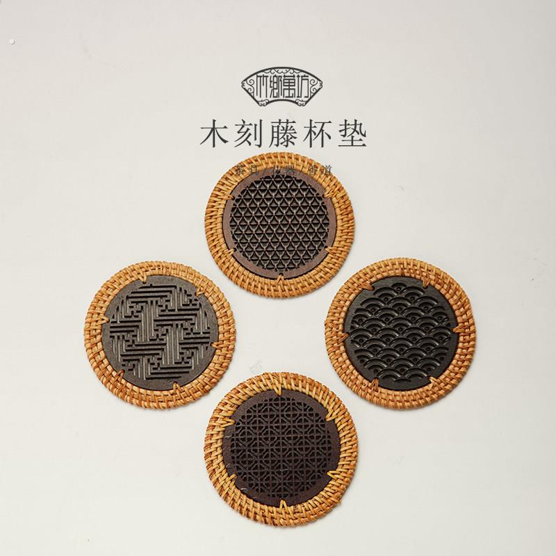 藤编茶杯垫泡茶隔热茶杯托茶道壶承壶垫越南编织藤木茶垫功夫茶具