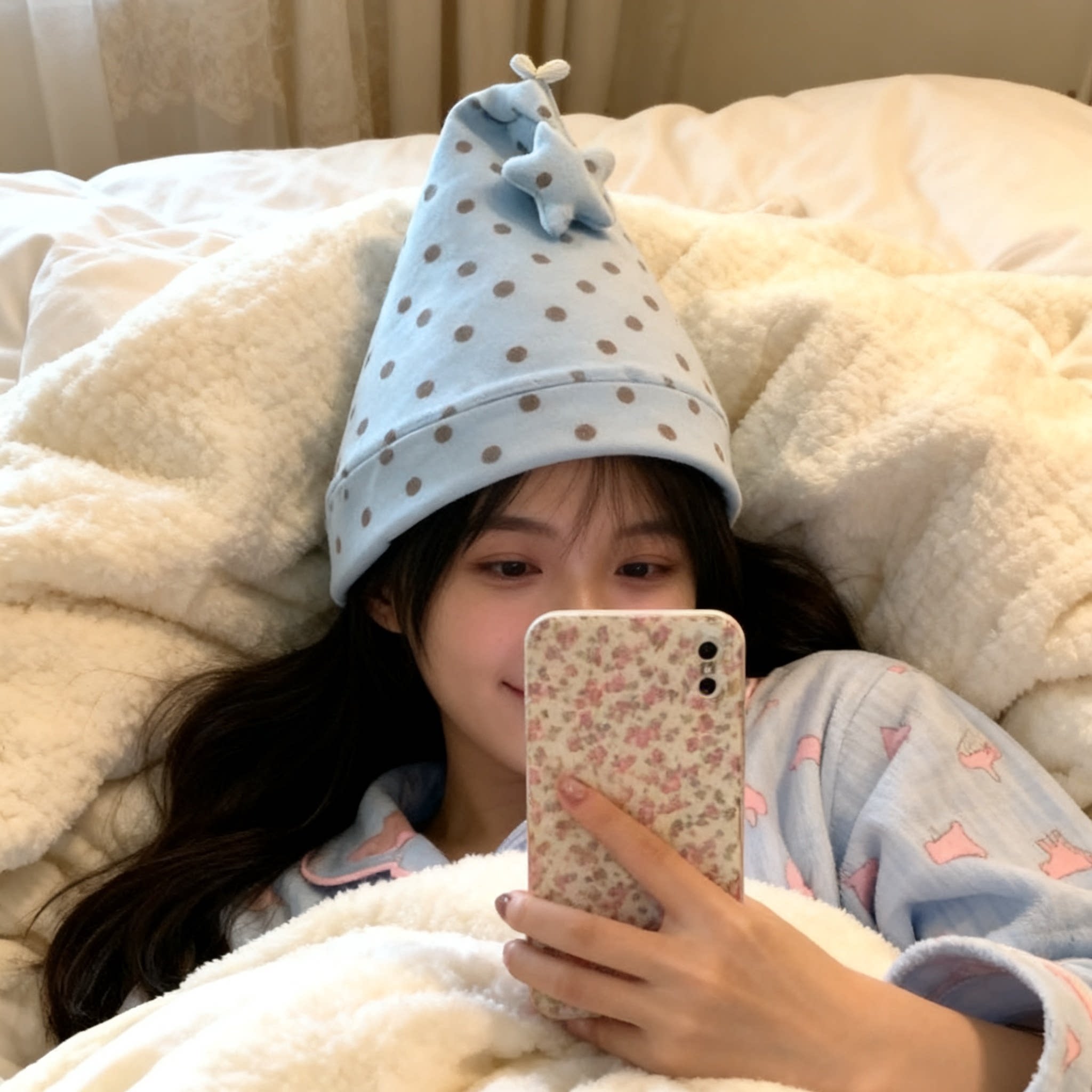 坐月子神器！可爱睡帽尖尖帽可爱帽子