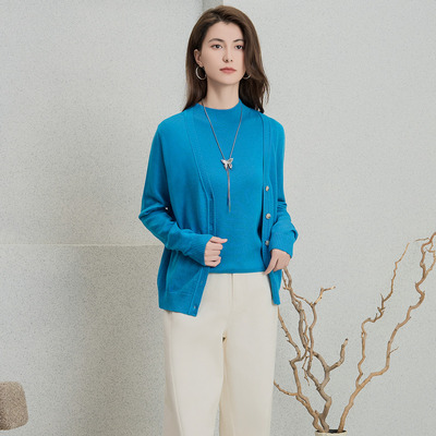 姚领YAOLY2025新品蓝色开襟针织