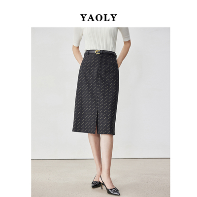 印花修身半裙姚领YAOLY