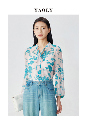 女士印花YAOLY/姚领长袖雪纺衫