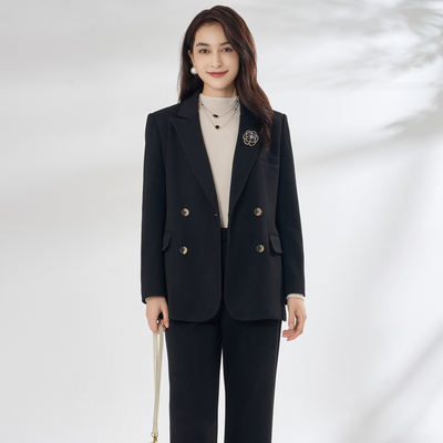 姚领YAOLY冬新品黑色西装口袋外套