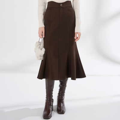 姚领YAOLY冬新品咖色半裙