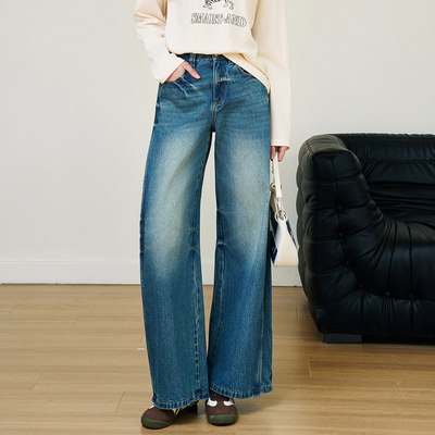 姚领官方旗舰店新款女装高腰牛仔裤815M32202潮流蓝色百搭时尚