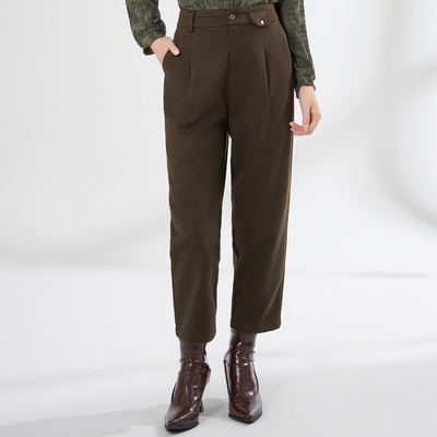 姚领YAOLY冬新品绿色女口袋拉链直筒裤