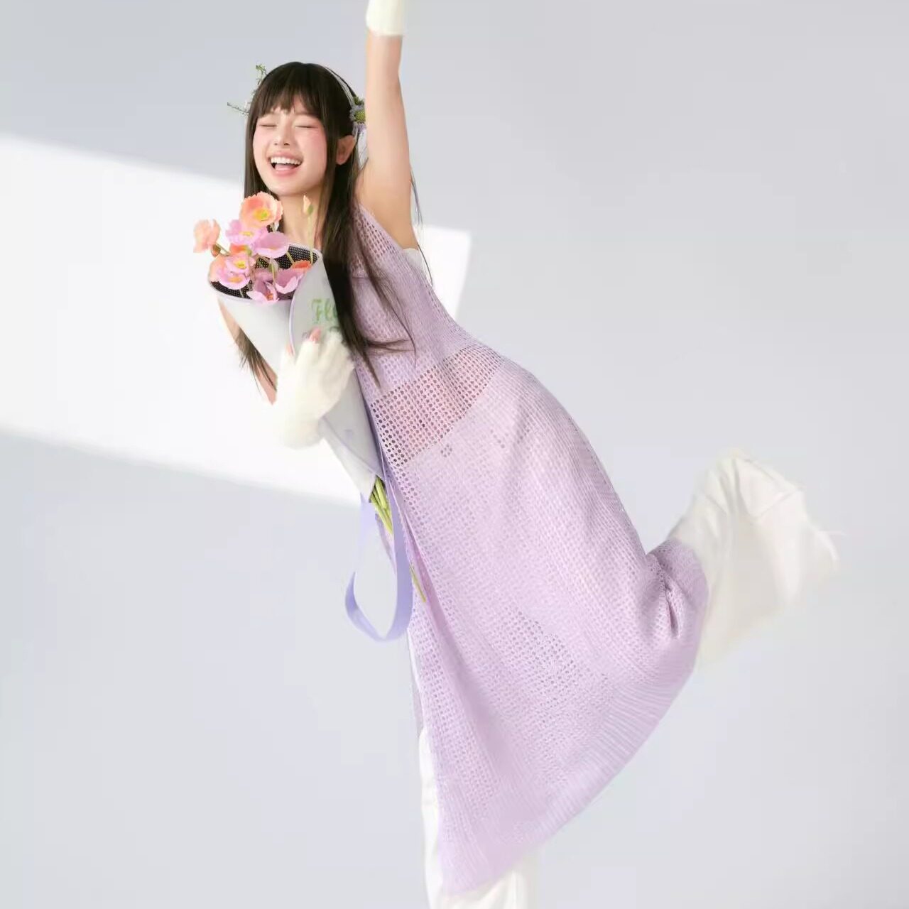 紫色开叉冰丝针织镂空吊带摄影服装孕妇照艺术写真连衣裙女夏长裙图片