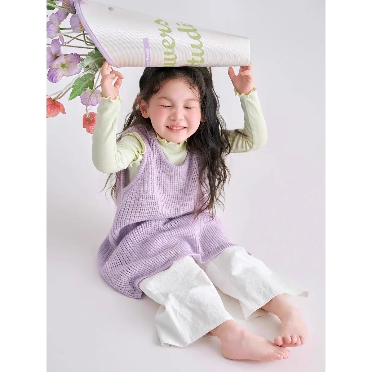 童装女童针织连衣裙2025春夏儿童摄影服装洋气紫色背心裙宝宝长裙