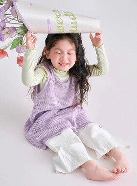 童装女童针织连衣裙2025春夏儿童摄影服装洋气紫色背心裙宝宝长裙