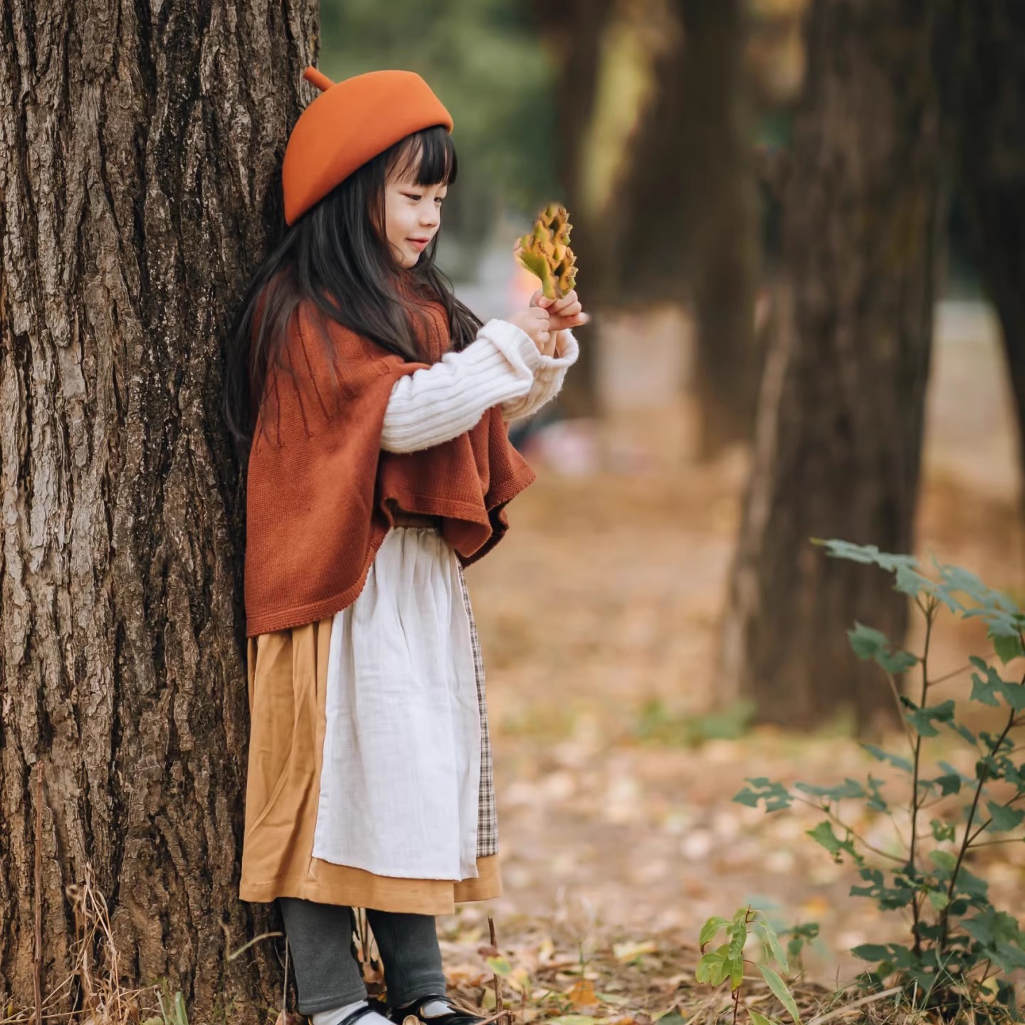 毛衣女银杏女童秋冬季宽松摄影服装慵懒风斗篷披肩外套柔软设计感