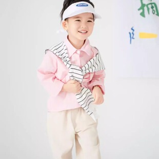 粉色儿童男女童设计宽松摄影服装衬衫休闲长裤套装亲肤长袖衣服潮
