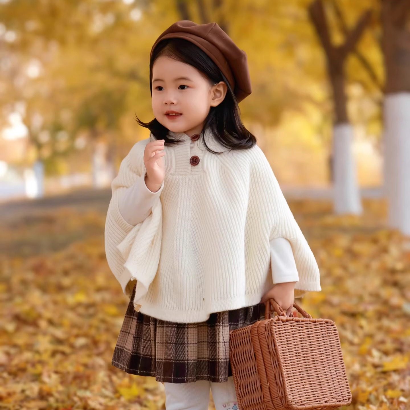 毛衣女公主女童秋小众银杏摄影服装慵懒风斗篷披肩外套写真高级感,童装/婴儿装/亲子装,套装,淘宝优惠券,粉丝福利购,淘宝优惠卷