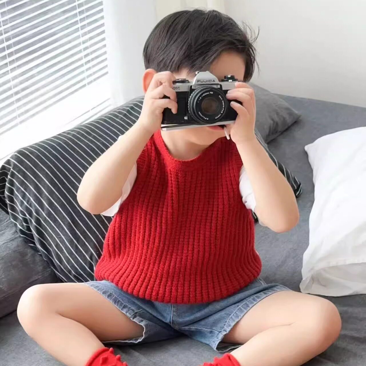 男女童针织衫背心韩版摄影服装儿童圣诞节新年毛衣马甲中大童上衣