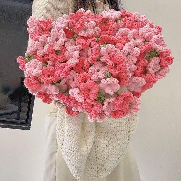 手工编织毛线diy绣球花毯子花束
