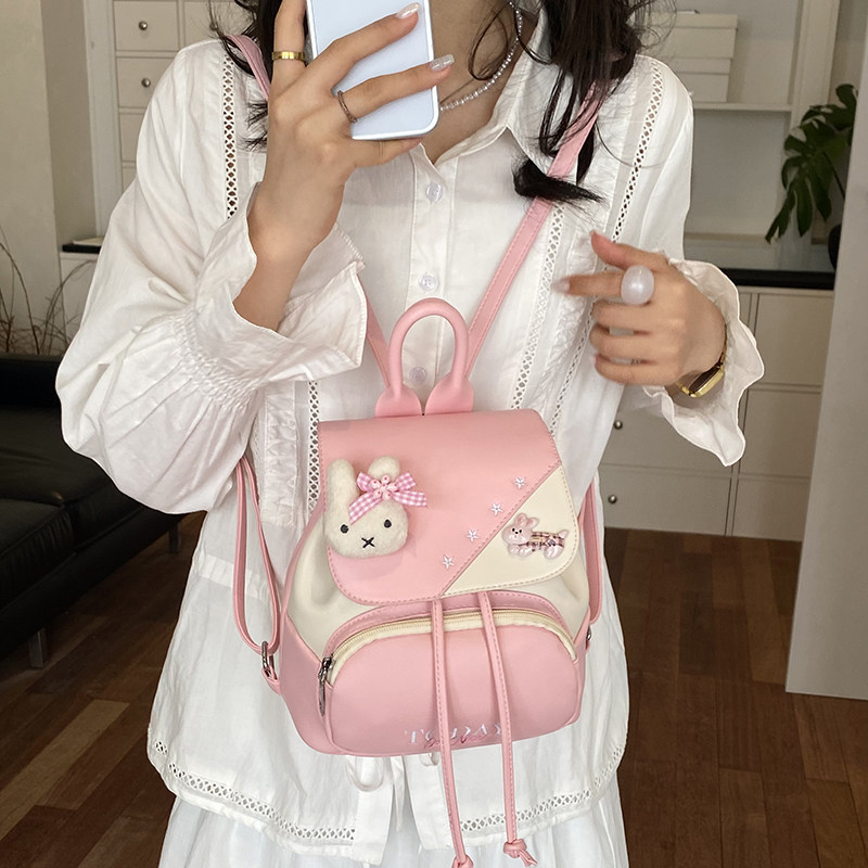 网红甜美少女粉色双肩包包女小众背包学院风背包高级小书包登山包