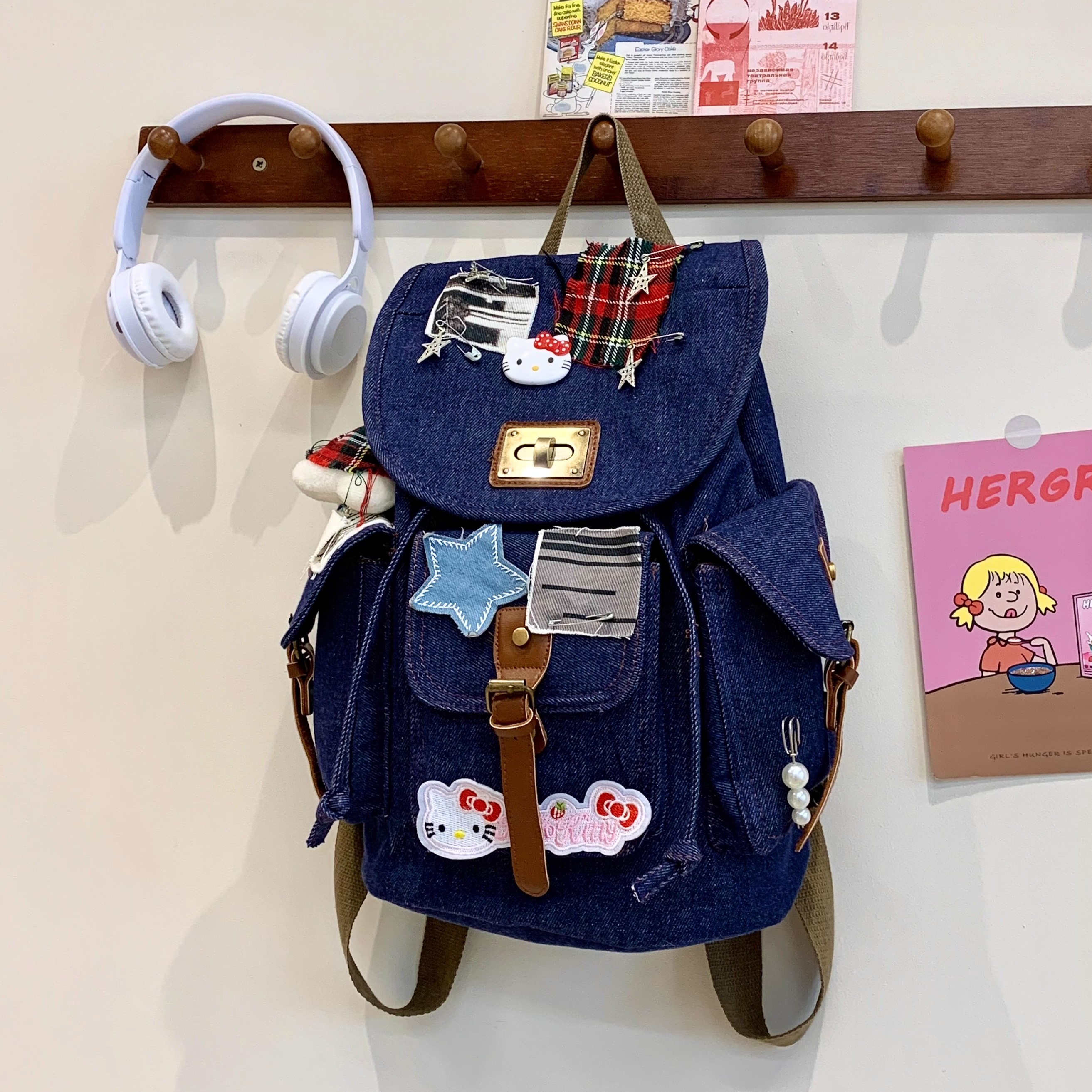 牛仔布双肩背包大容量旅行包