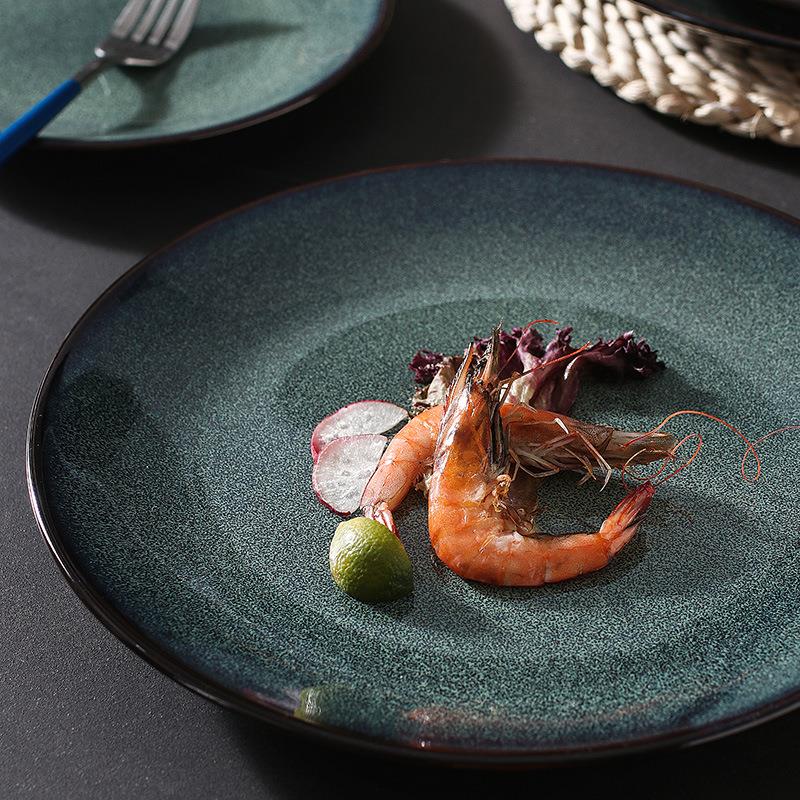 陶瓷盘子家用创意蓝色窑变渐变星空蓝浅盘圆形复古简约西餐餐盘子