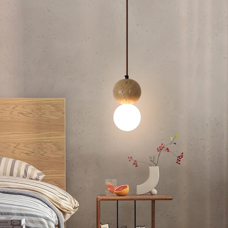 黄洞石日式侘寂风卧室床头吊灯创意奶油风入户玄关北欧餐厅小吊灯