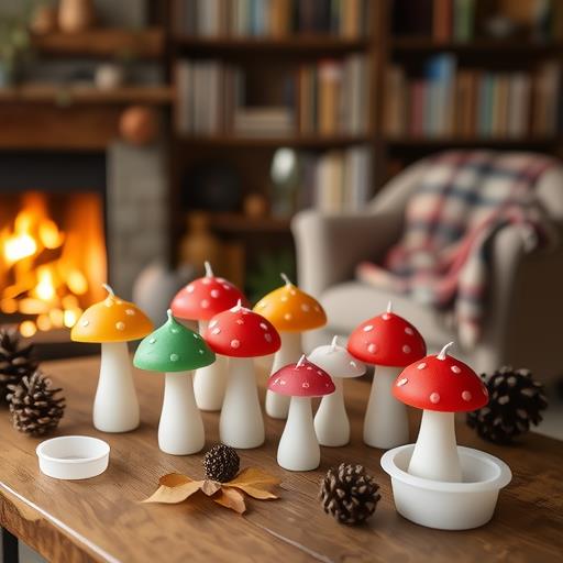 筹凯 三款可爱蘑菇蜡烛模具DIY创意香薰石膏摆件硅胶模具