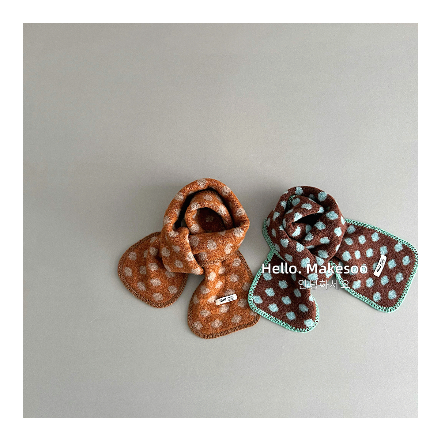 makesoo儿童围巾秋冬季可爱波点