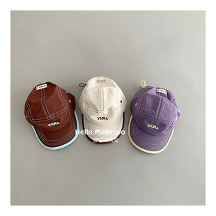 儿童鸭舌帽女童速干简约防晒遮阳帽子原创自制烫标字母棒球帽男童