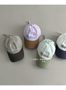 儿童帽子春秋季薄款拼色小字母刺绣鸭舌帽洋气遮阳男女宝宝棒球帽