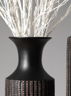 黑色落地陶瓷瓶家居装饰摆件客厅插花电视柜简约高V档摆设一件代