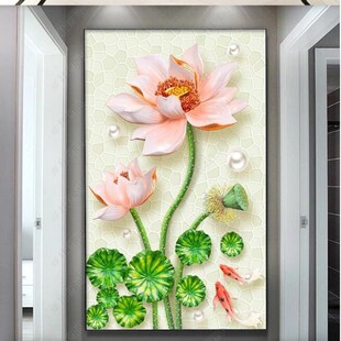 Papel dee parede 3D stereo relief lotus fresh porch wallpape