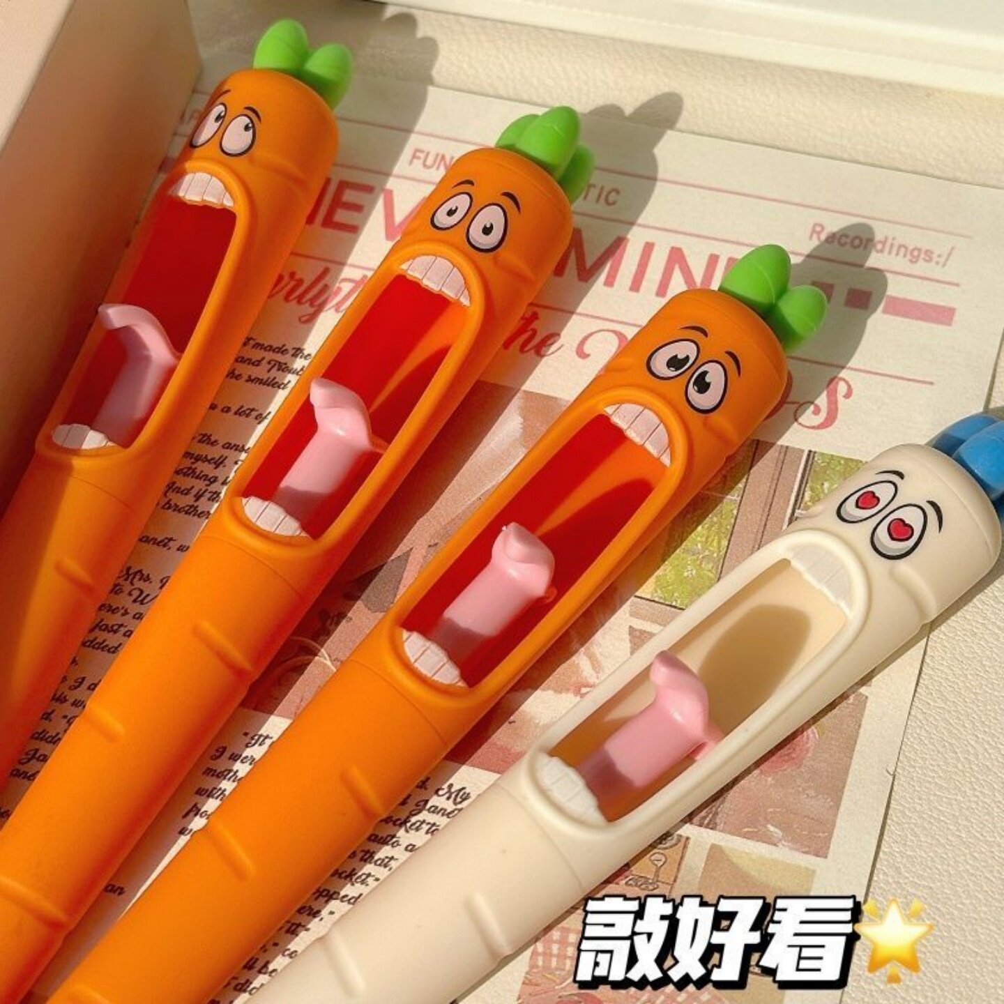 怪怪萝卜按动中性笔少女心创意解压CS按动笔黑色速干刷题笔