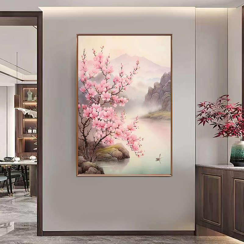 桃花钻石绣2025新款客厅清新花卉钻石画满钻山水风景十字绣点钻画