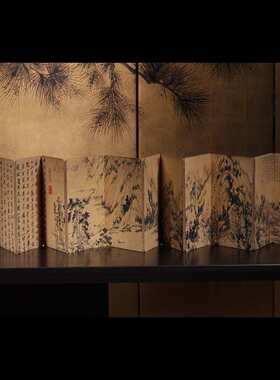 案上烟云新中式会所茶室售楼处 装饰仿古书书籍古书册页小屏风