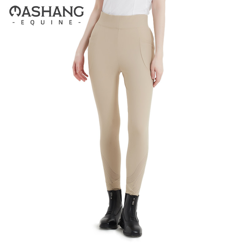 Mashang Equine女款超薄半胶马术裤透气硅胶马裤裤脚打孔FLW105