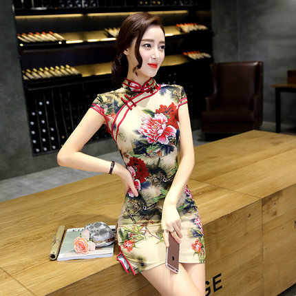短款丝绸旗袍新款改良气质中国风短裙时尚老上海修身日常旗袍