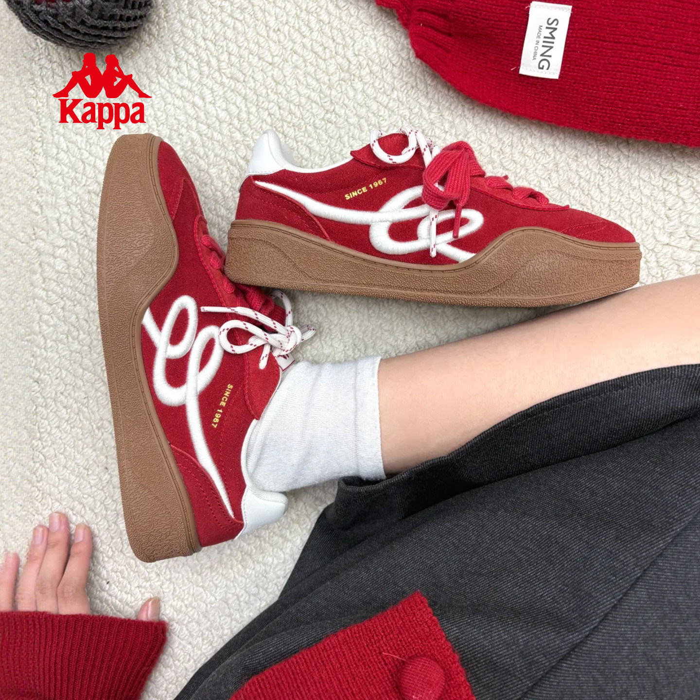 Kappa女鞋巨好看红色德训鞋女2026秋冬新款婚鞋运动板鞋新年鞋子,运动鞋new,板鞋,淘宝优惠券,粉丝福利购,淘宝优惠卷