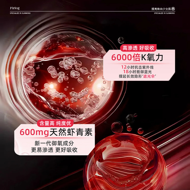Firlog虾青素烟酰胺维生素c片复合维生素b咀嚼片提亮肤色正品-g图片