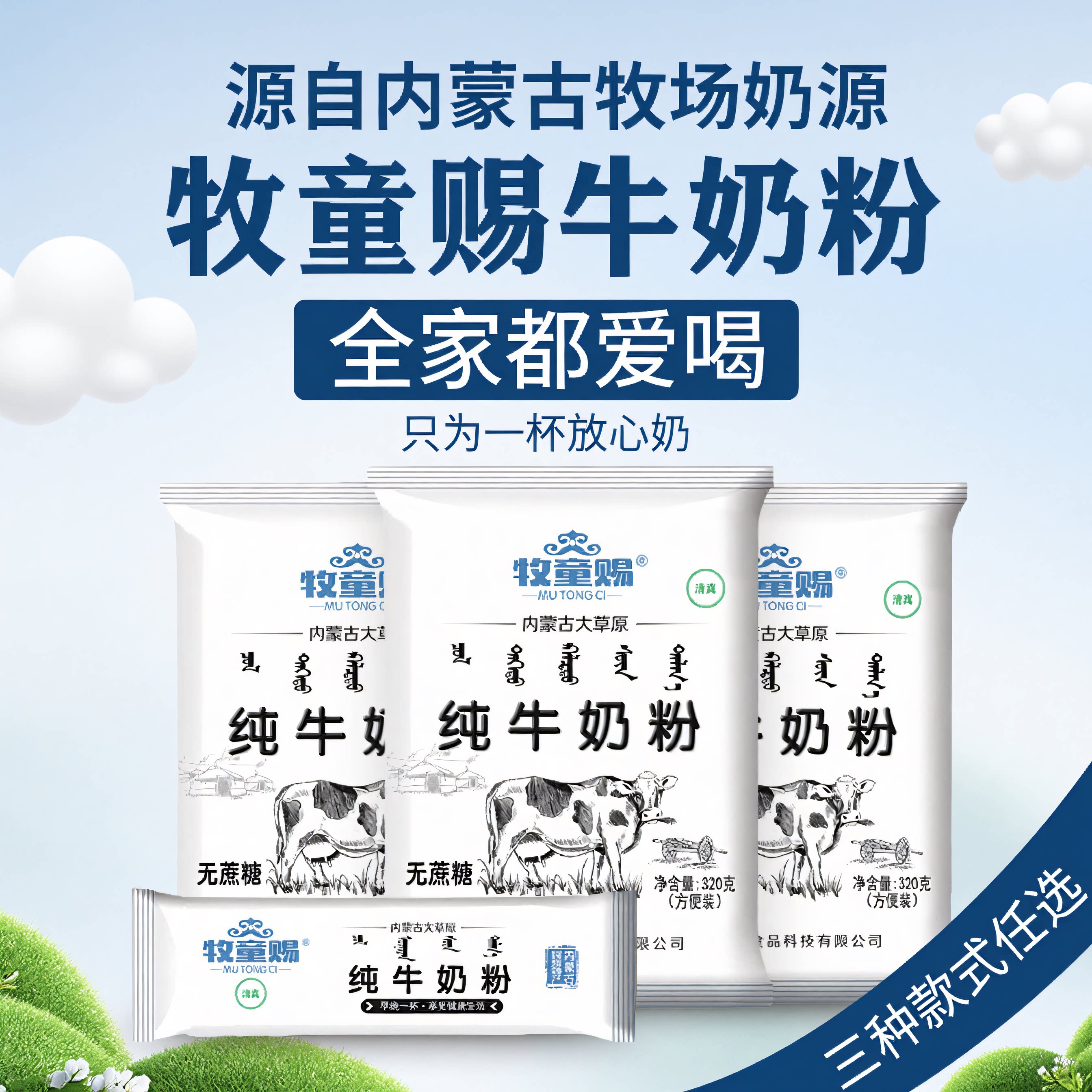 内蒙古全脂纯牛奶粉儿童学生成人中老年高钙高蛋白奶粉单独小包装