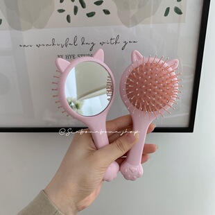 梳子儿童女孩不伤头发可爱猫爪气垫梳小随身便携镜梳一体猫咪按摩