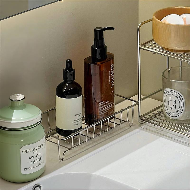 【旗舰店正品】洗漱台收纳架桌面收纳盒沥水置物不锈钢化妆品筐篮