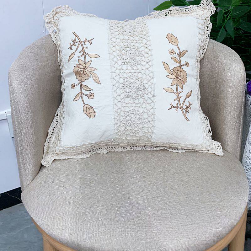 特价出口原单欧式纯棉钩花机织绣花抱枕腰枕靠垫坐垫套无芯
