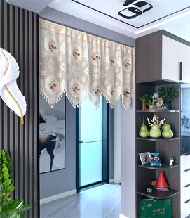 外贸出口原单美式复古棉线镂空门帘玄关隔断帘厨房半帘纱帘